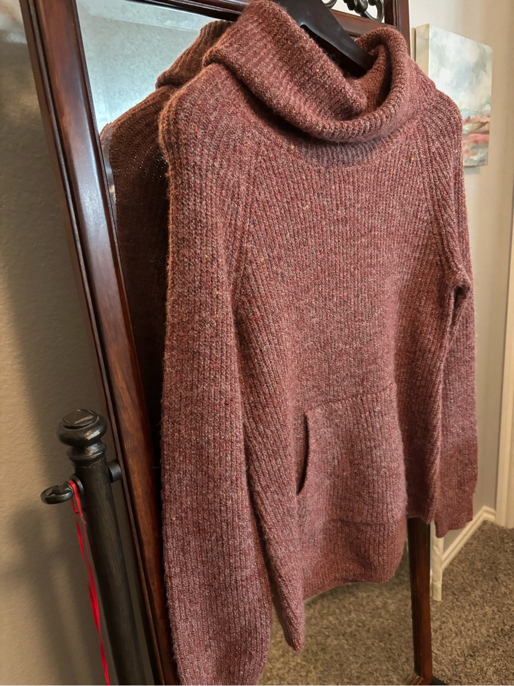 Preswick & Moore Womens Brown Knit Pullover Sweater Cowl Neck Pockets M